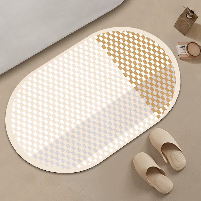 Oval Solid Color Abstract Floor Mat Bathroom Absorbent Anti Slip Foot Mat Bathroom Door Mat