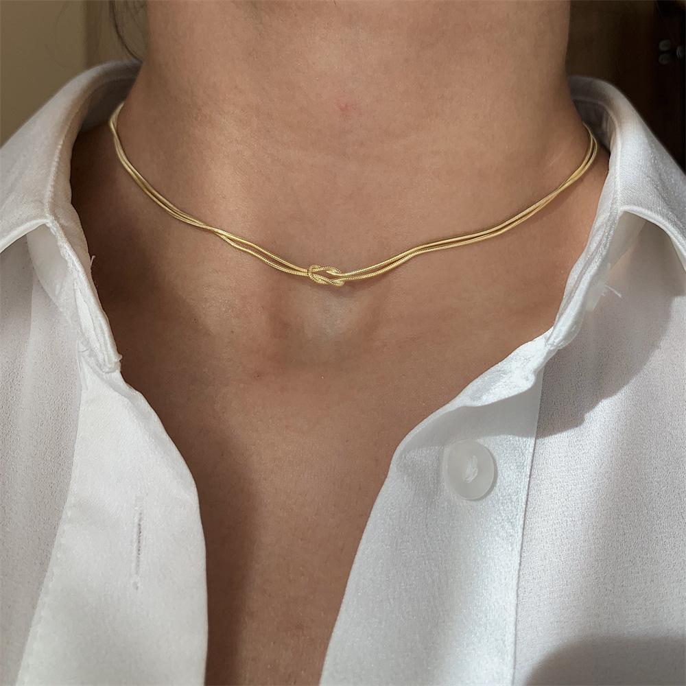 Individuelle Edelstahl PVD Damen Quadrat Schlange Halskette Kette Liebe 14k Gold Knoten Armbänder für Herren