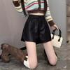 Women's Black PU Leather High Waist Wide-Leg Shorts - 2024 Autumn/Winter Collection