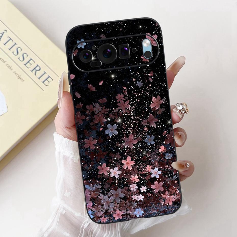 Beautiful Floral Painting Phone Case For Google Pixel 9 Pro 9A Black Silicone Soft Cover For Google Pixel9 9A 9Pro Cases Bumpers