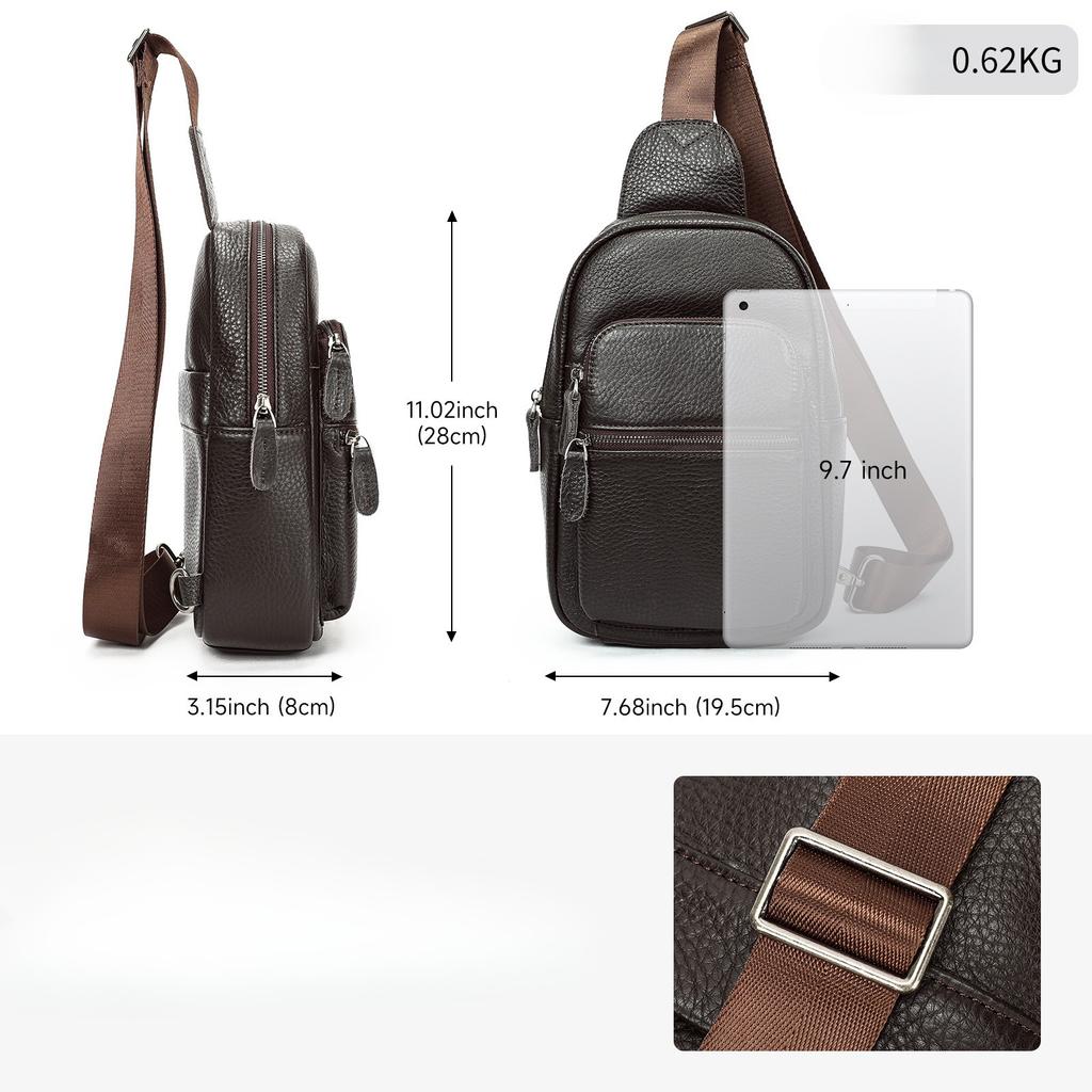 Genuine Leather Chest Bag Men's Bag Single-shoulder Crossbody Bag Sporty Casual Chest Bag
