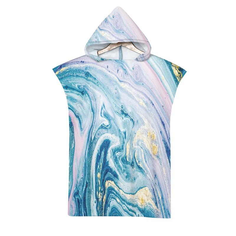 Microfiber Marble Printed Hooded Beach Towel for Boys Girls Adults Soft Quick Dry Swimming Pool Poncho Bath Towel Cloak Bathrobe