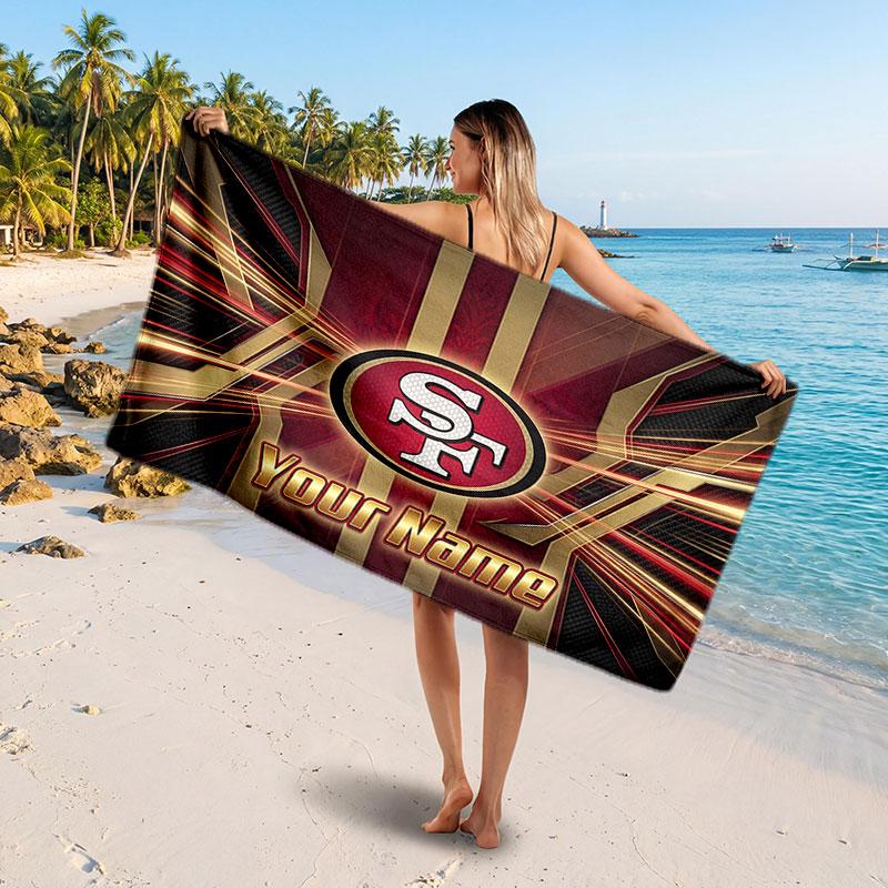 San Francisco 49ers Customized Name Text Beach Towel, Soft Absorbent Towel Beach Pool Travel Personal Gift