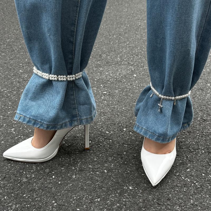 Fashion Double-Layer Tassel Pearl Chain Simple Foot Ankle Beach Party Jewelry For Women Versatile Cross Chain Foot Bracelet Gift