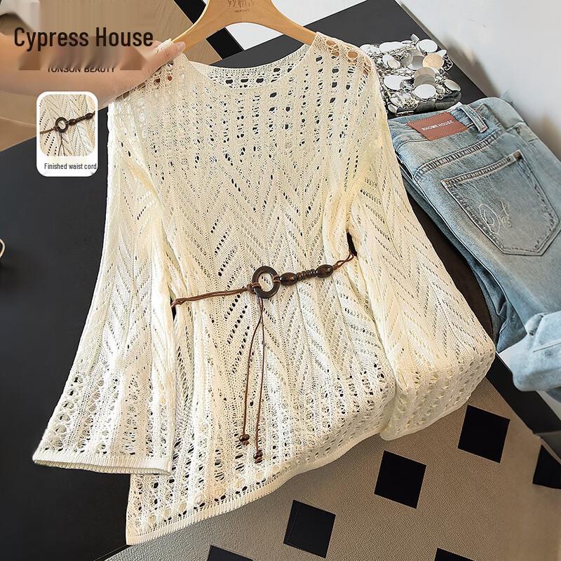 Women s Loose Fit Hollow-Out Knit Pullover Top OS