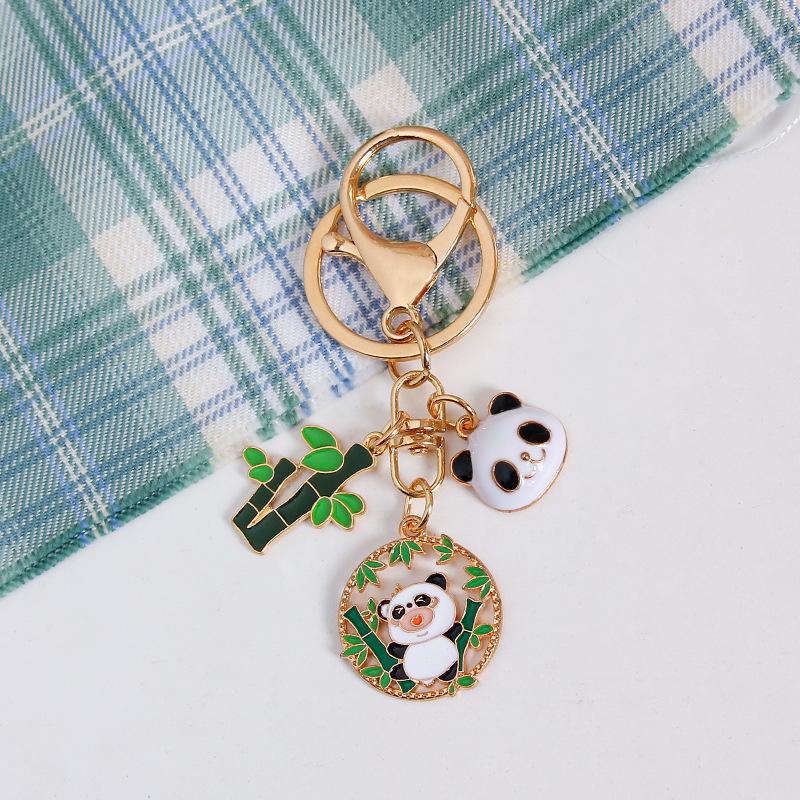 Panda Bamboo Cartoon Metal Keychain Pendant - Cute Alloy Accessory