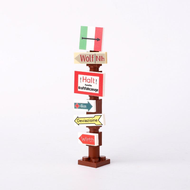Military War Soviet German Soldiers Miniature Road Signs Map Printing Small Particles Assembled Building Block Toys