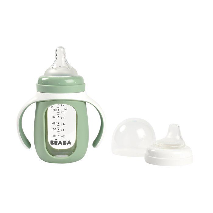 Biberon d'apprentissage en verre 2 en 1 - 210ml Vert sauge