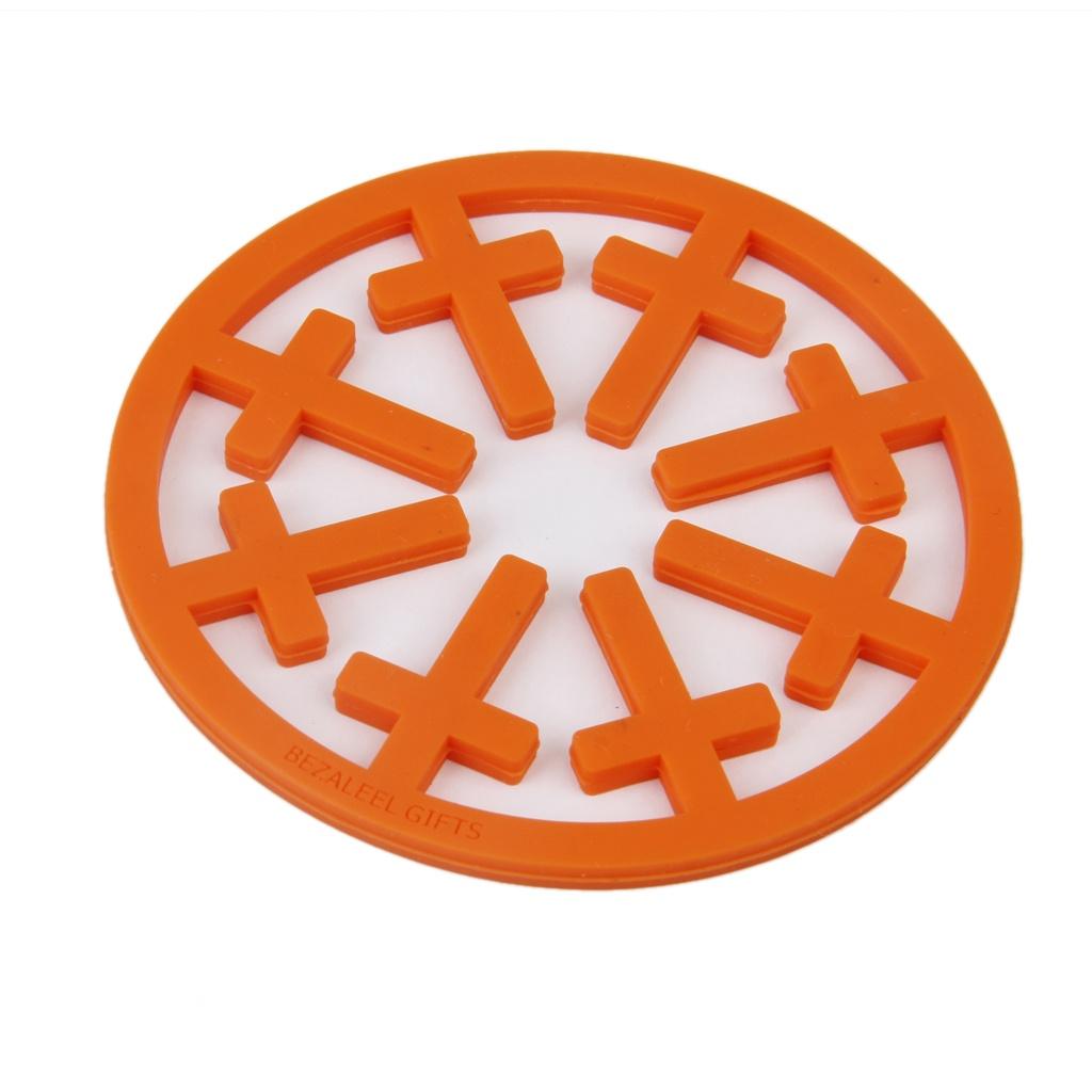 Silicone Cross Pattern Coaster Cup Table Multifunction Mat Christian Orange