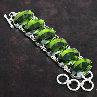 Faceted Peridot Bracelet Handmade Gemstone Bracelet Unique Jewelry 925 Sterling Silver Bracelet Adjustable Chain Bracelet Anniversary Gifts