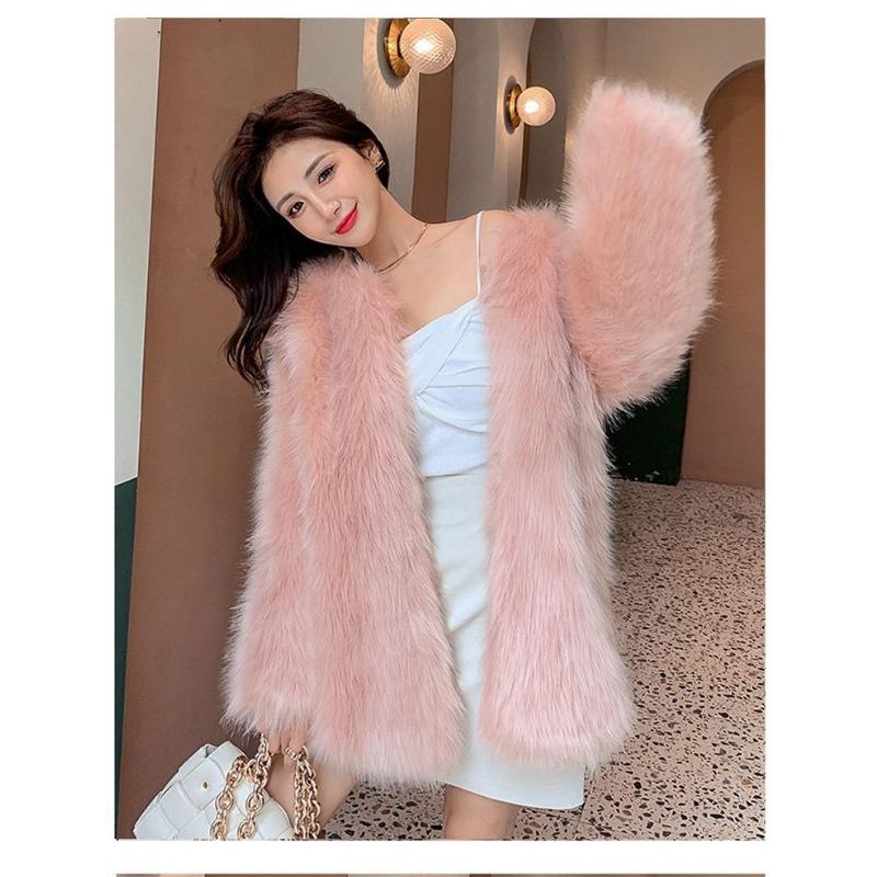 Medium and long collar simple imitation fox fur coat women's autumn and winter toka wool coat