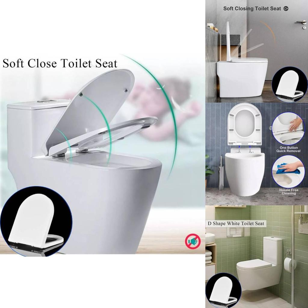 Universal White Toilet Seat Cover Soft Close Quick Install Durable Urea Resin Thick Design