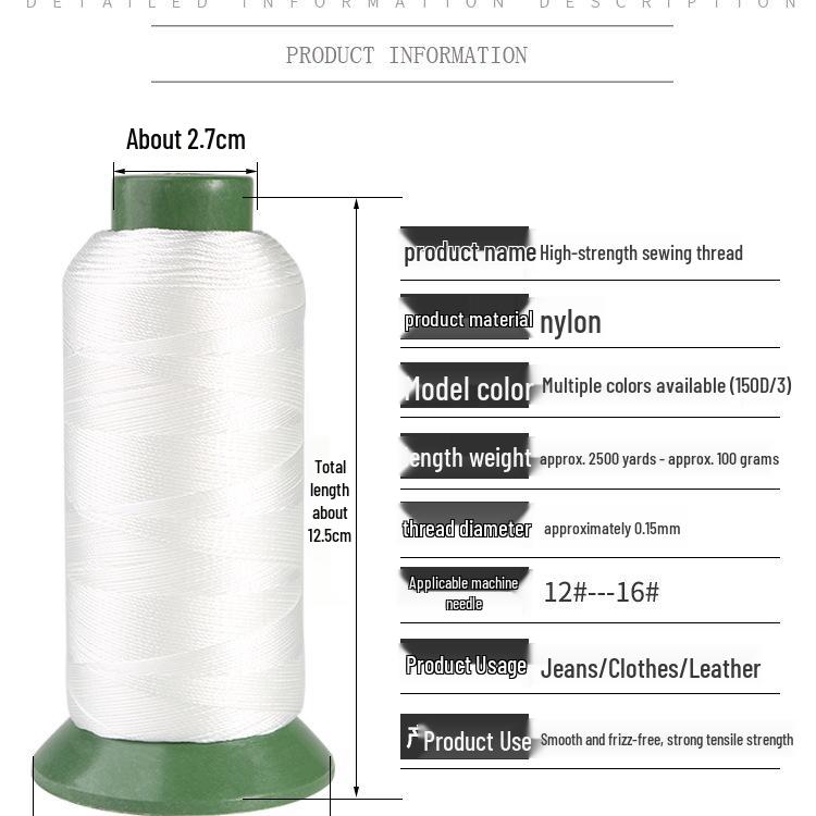 150D/3-Ply High-Strength Mercerized Nylon Thread for Sewing and Leatherwork