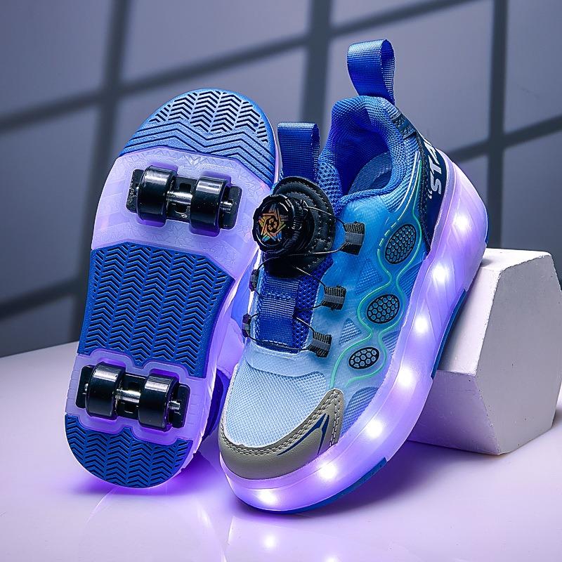 Runaway shoes boys pulley shoes 225 new women's runaway shoes four-wheel children's flashing light skates charging shoes