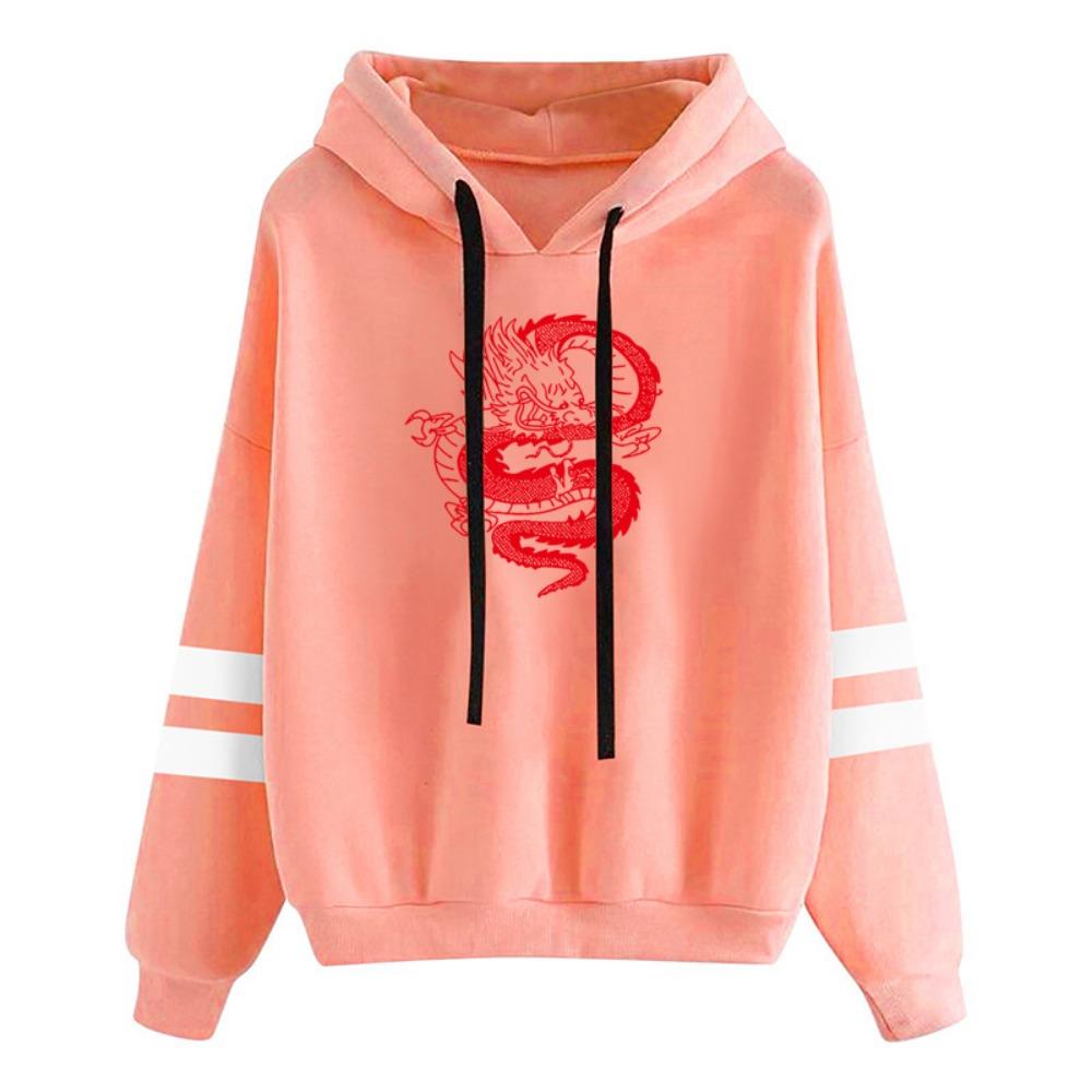 European and American Fashion Hooded Long-sleeved Hat Rope Women's Multi-color Hooded Sweater Chinese Dragon Pattern