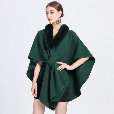 Imitation Rabbit Fur Collar Cape Shawl Women's Knit Cardigan Plus Size Woolen Coat