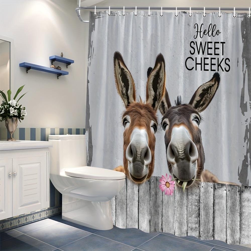 1pc Farmhouse Donkey Pattern With Hooks, Waterproof And Bath Partition Curtain, Decorative Bathtub Accessory For Home Bath Decor