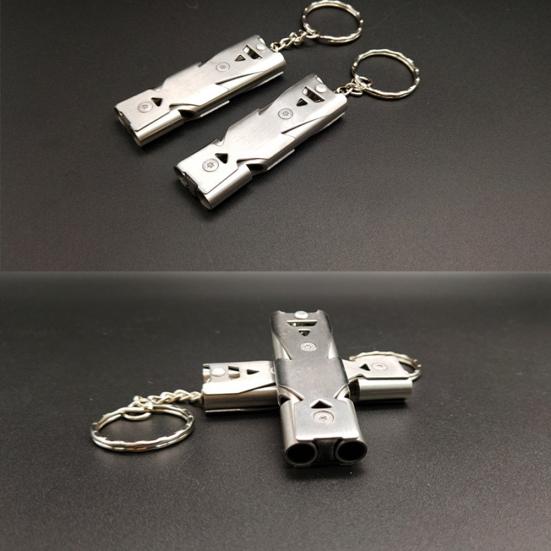 Portable Stainless Steel Dual-Pipe Mini High Decibels Survival Keychain Whistle