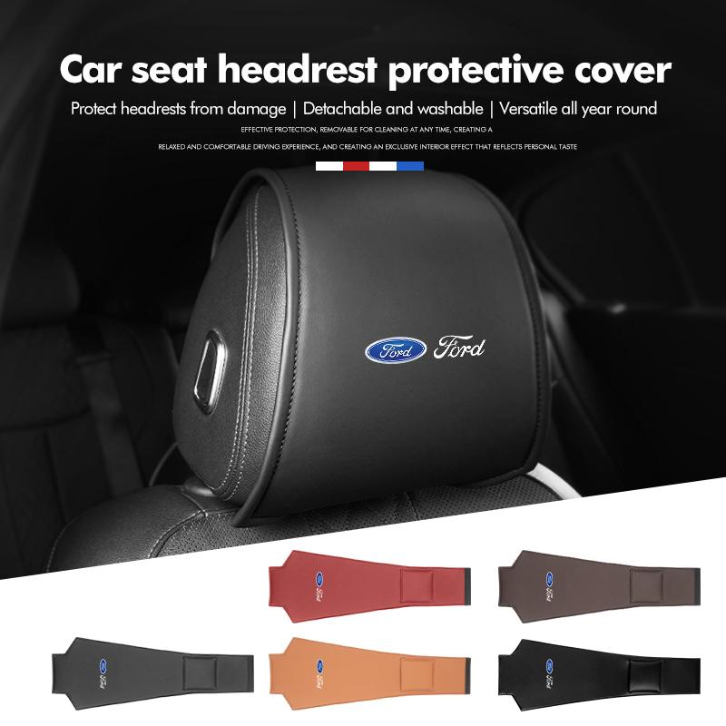 For Ford Leather Car Headrest Cover Protect Original Headrest From Damage Focus Mk2 Mk3 Mk4 Fiesta Ranger Mondeo S-MAX Kuga