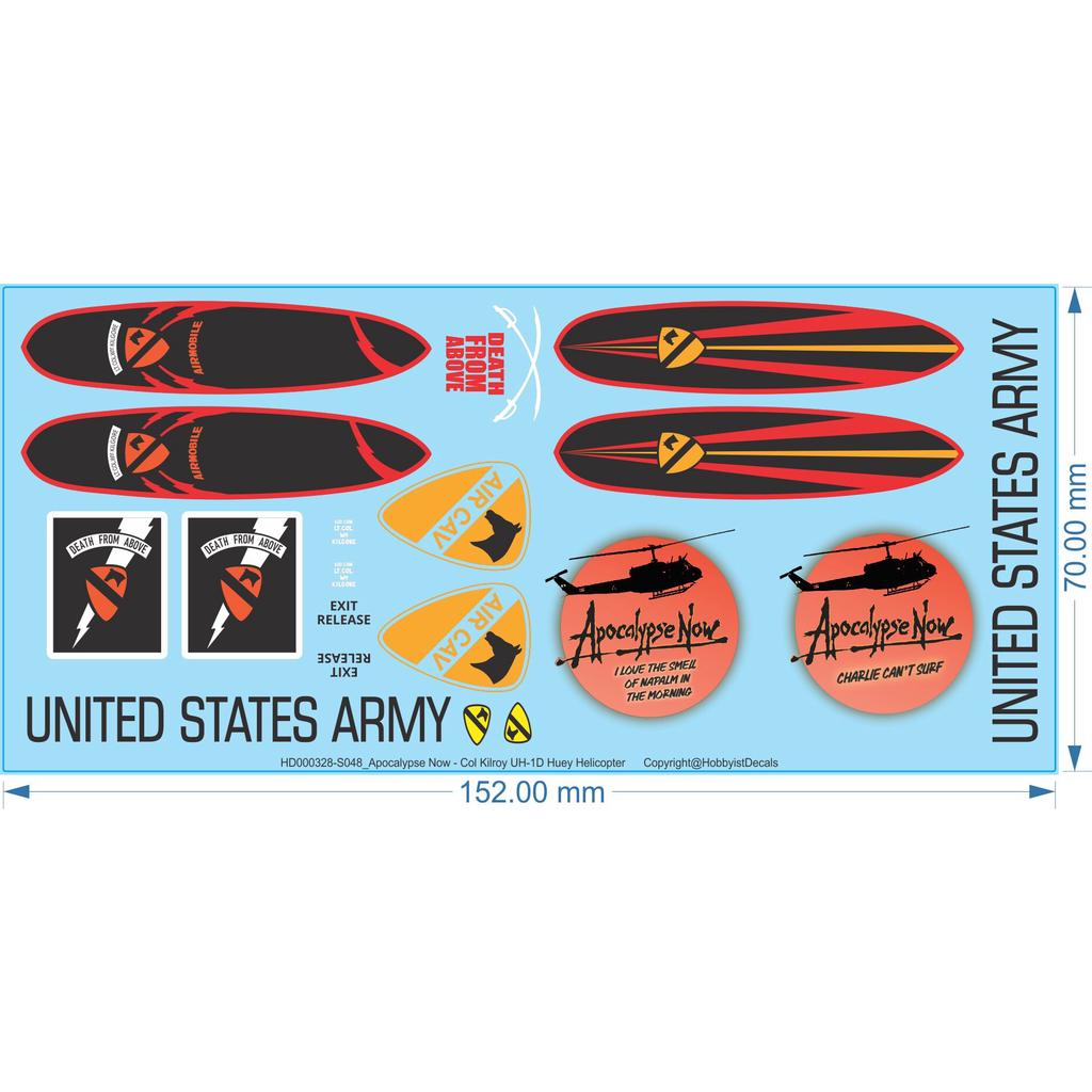 Apocalypse Now - Col Kilroy' UH-1D Huey Helicopter - 1/18 1/35 1/48 1/72 - Water Decals - Waterslide - Waterslide, 1/35