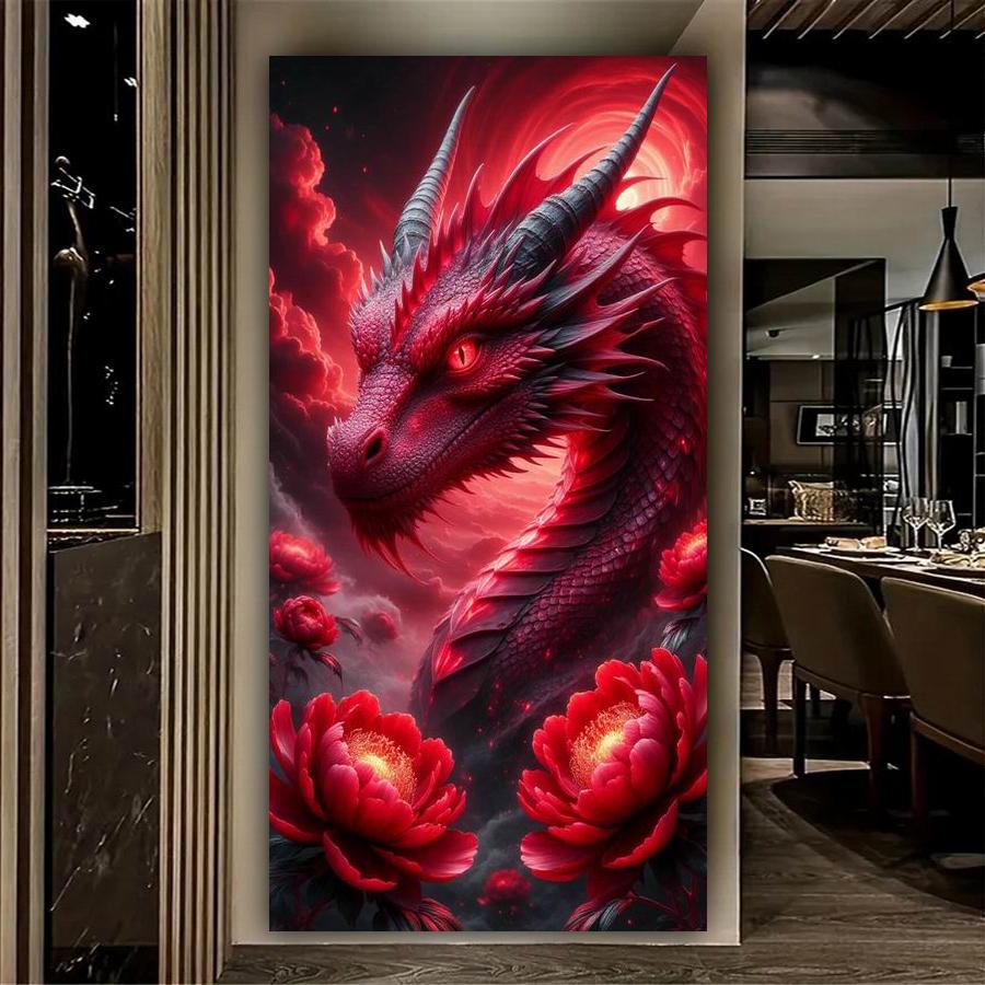 Colorful Dragons and Flowers Large Size Diamond Painting New Collection Animals Diy Full Drill Rhinestone Embroidery Mosaic Cross Stitch Kits