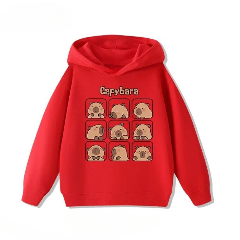 Cartoon Cute Capybara Print Children's Hooded Hoodies Sweatshirt Casual Fashion Boy Girl Clothes Kid Fleece Pullover Autumn