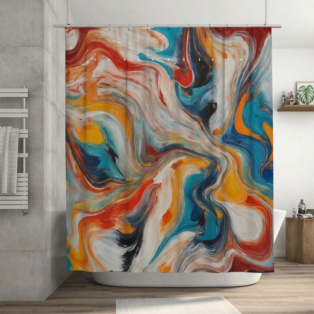 Vibrant Swirls Bath CurtainAbstract Colorful Shower Curtain for Bathroom Decorations Orange White Blue Red Yellow Design Waterpr