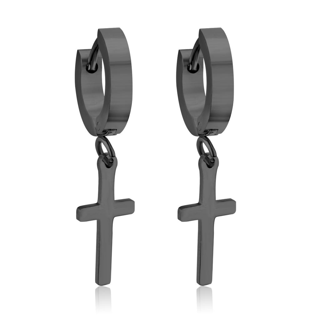 Rock 1 pairs Stainless Steel Cross Pendant Earrings for Men/Women Long Tassel Unisex Drops Huggie Hoops Punk Gothic Jewelry