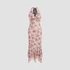 Early Summer Exquisite Neck Dress Floral Mesh Pleated Waist Fishtail Long Dress High-end Gentle Wind Dress