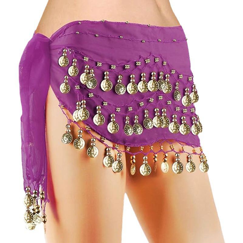 Belly Dance Waist Chain Costume Dance Hip Scarf With Golden Coin Decorative Waist Chain For Professional Dance Performances