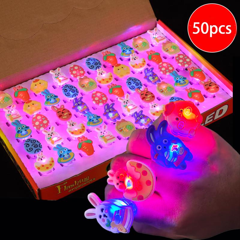 Easter Light Up Rings 20/50Pcs Easter Egg Filler LED Rings Glow In the Dark Party Easter Basket Stuffers Party Decor Gifts