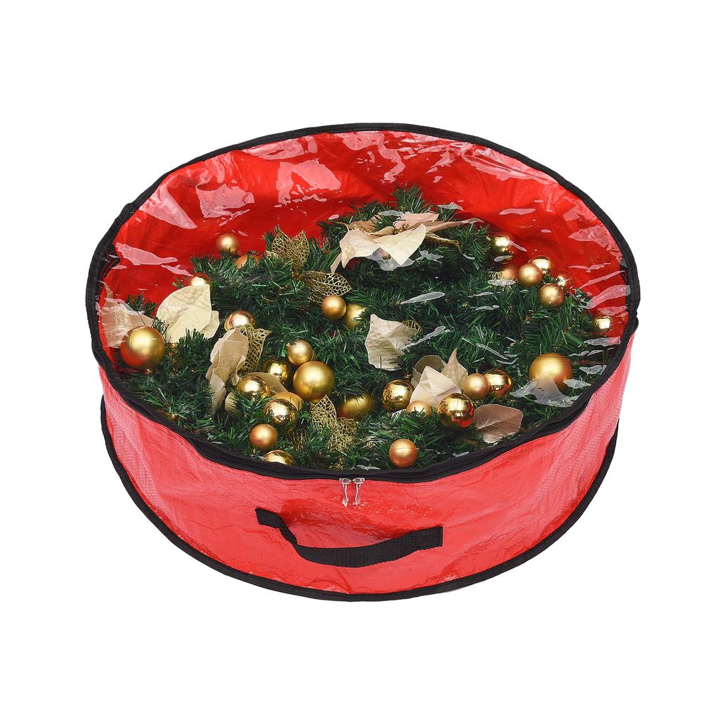 Xmas Wreath Storage Bag with Portable Handle Single Sided Transparent Reusable Tear Proof PE PVC