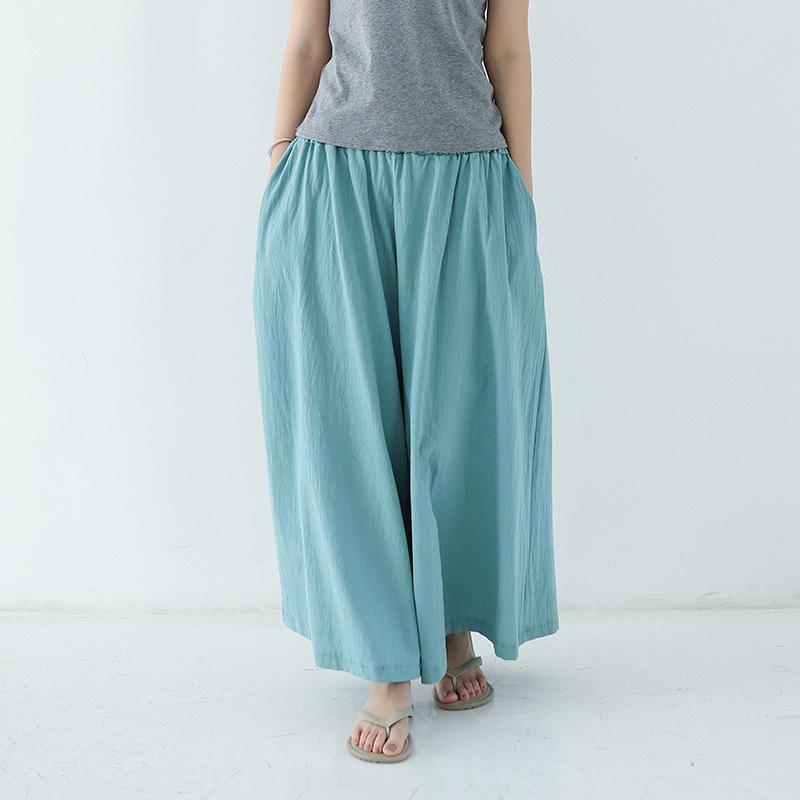 Rakuten Kadın Keten Pamuk Çok Renkli Bol Geniş Paça Cepli Culottes – Ekstra Uzun İlkbahar/Yaz Günlük Pantolon 2021 Koleksiyonu.