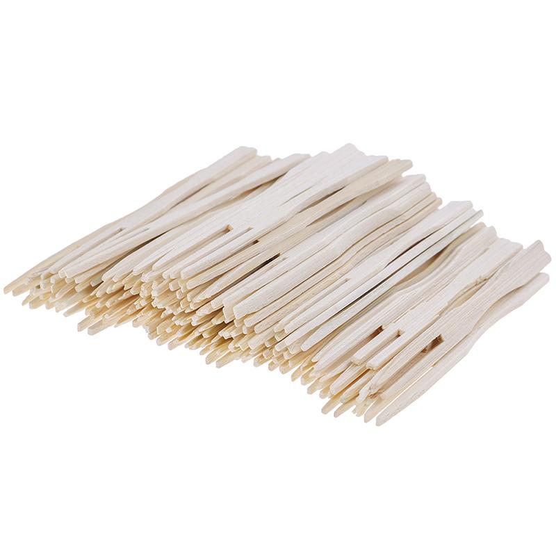 100Pcs/Set Bamboo Cocktail Forks Bbq Fruit Pick Beige 9Cm Stick Skewers