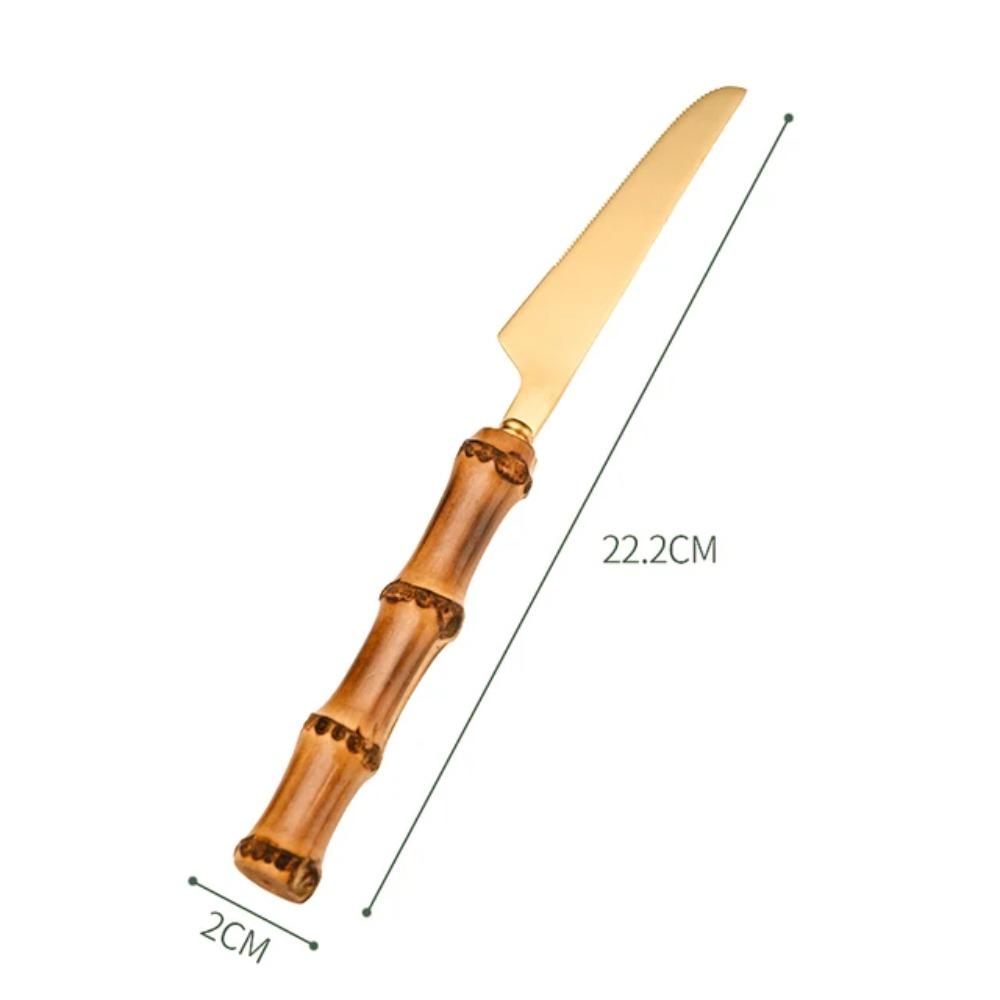 Bamboo Cutlery Sets Stainless Steel Dinnerware Sets Gold Wooden Tableware Western Food Knife Fork Teaspoon Cutleries