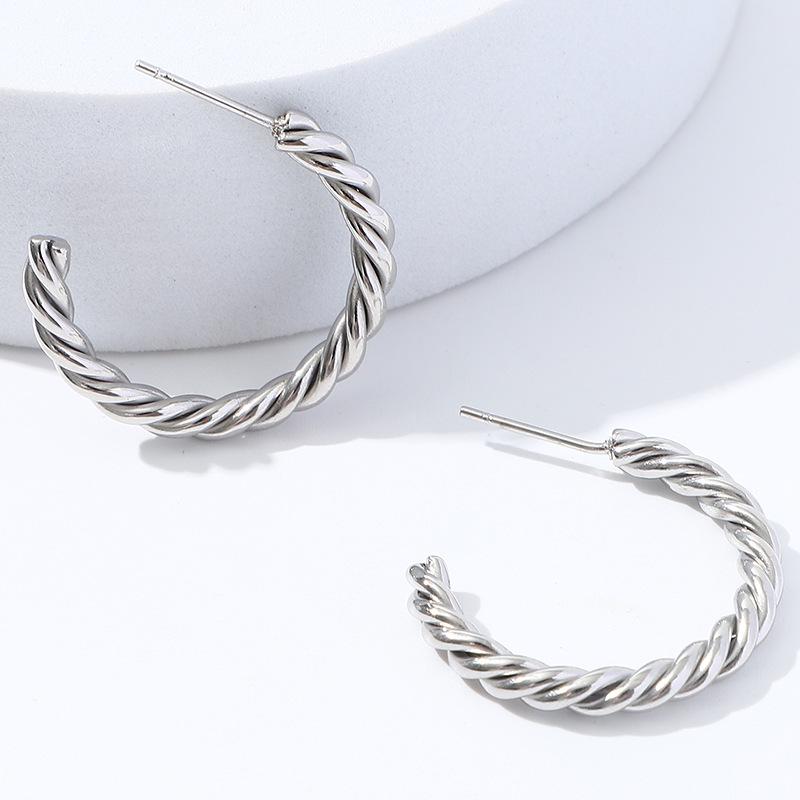 Trendy Titanium C-Shaped Stainless Steel Twisted Wire Earrings