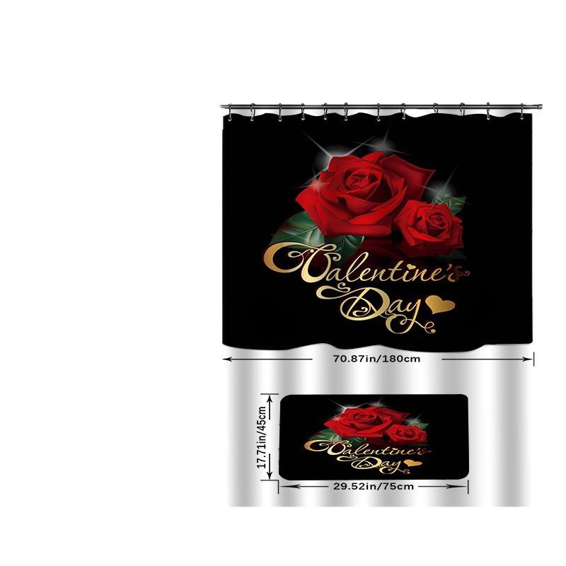 Direct Supply Digital Printing Rose Letter Bathroom Curtains Non-Slip Floor Mat Bathroom Four-Piece Combination Polyester