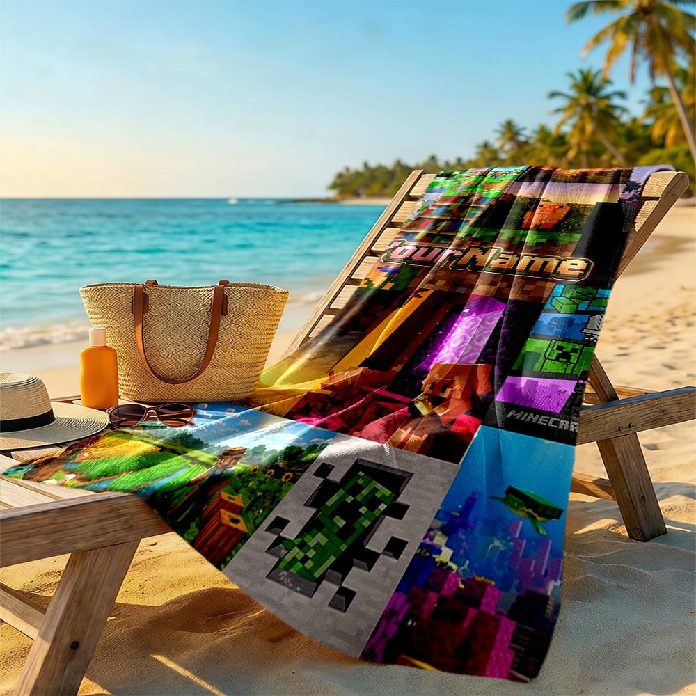 Minecraft Customizable Name Beach Towel Super Soft Microfiber Quickdry Fabric