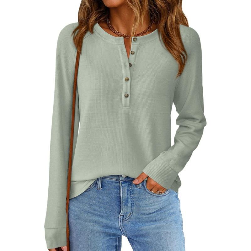 TIFICY Women's Fashion Casual Spring Autumn Solid Color Print Long Sleeve V-Neck Blouses & Shirts