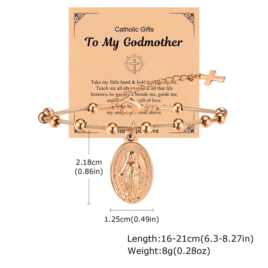 Vnox Rosary Bracelet with Easter Card, Gold Sliver Color Stainless Steel Religious Cross Virgin Mary Prayer Bracelets for Women