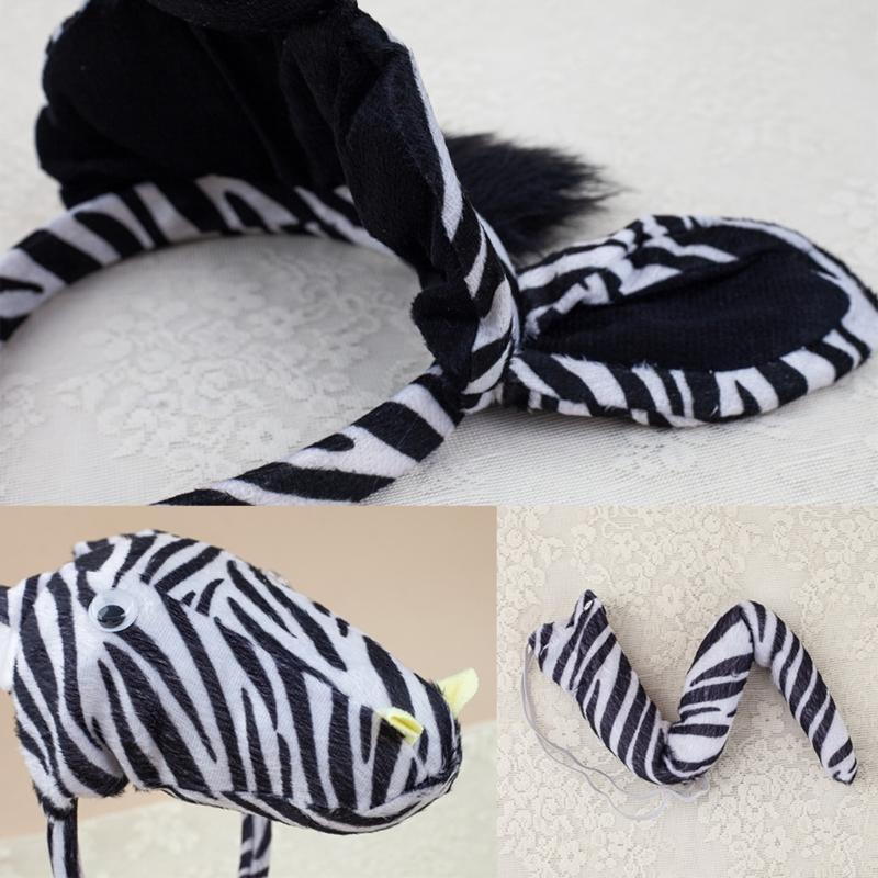 1/3/4 Zebras Costume for Kids Boys Girls Zebras Ears Headband Bowtie Tail Gloves Halloween Animal Cosplay Accessories