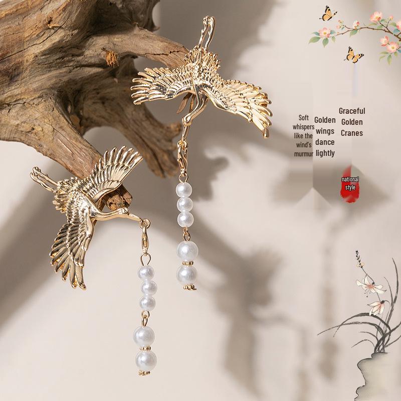 Retro Tassel Pearl Hairpin - Chinese Ethnic Updo Duckbill Clip for Women