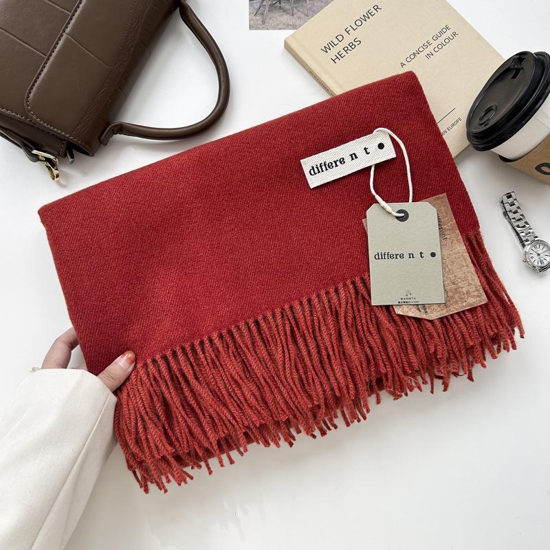 300G Jednolity Kolor Imitacja Kaszmiru Szalik Damski Zimowy Premium, Szal Z Kaszmiru Z Frędzlami