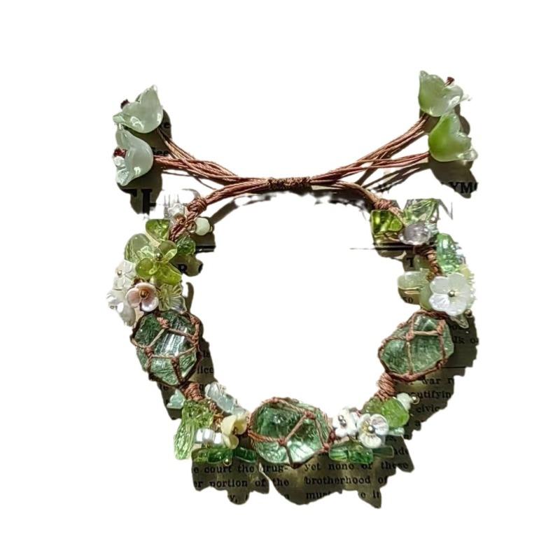 Hand-synthetic Crystal Rough Stone Bracelet Forest Wreath Bracelet Gift Woven Mesh Bag Bracelet