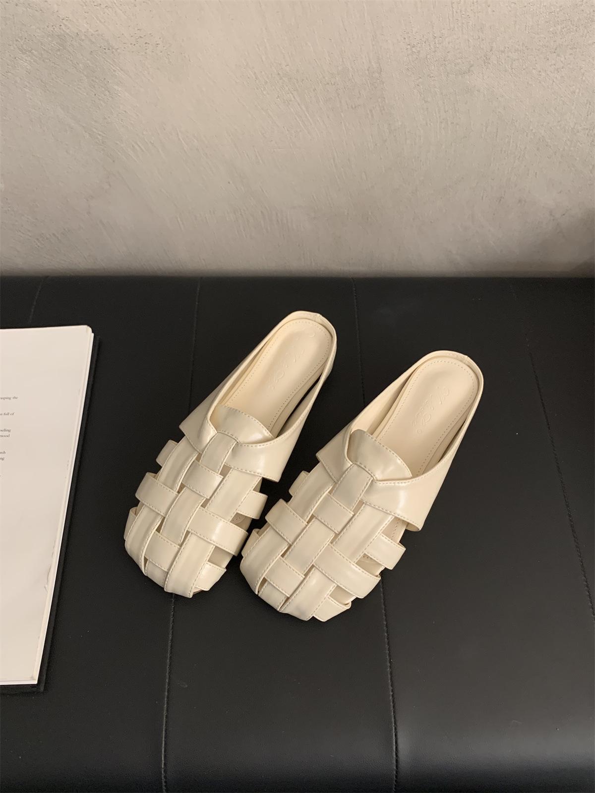 

Inner heightening bag head half slippers women s summer outer wear woven hollow Roman shoes fairy vacation slope heel thick-soled sandals 35