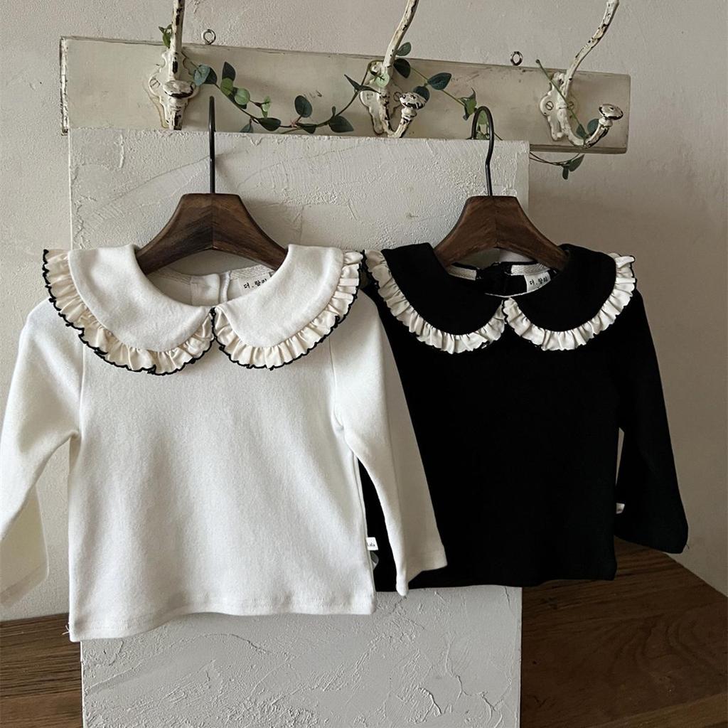Autumn Korean Style Baby Ruffle Collar Long Sleeve T-shirt for Toddlers and Children