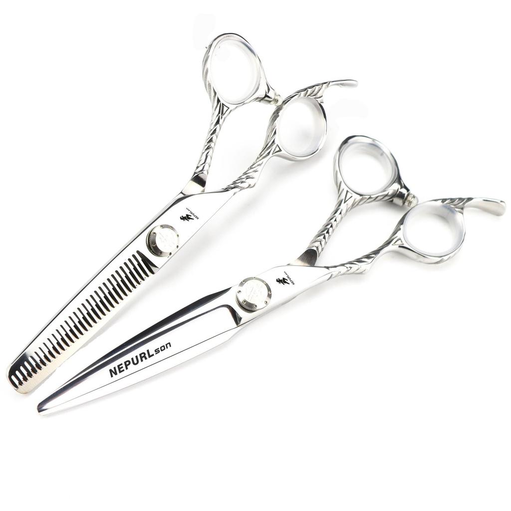 FDMS 6-Inch Left-Handed Silver Hairdressing Scissors - Special Shape for Barbers and Bangs