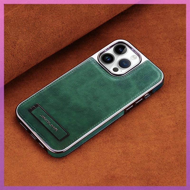 Suitable for Apple 13 Phone Case Stand, Leather 14promax Full Cover, IPhone15 Anti-drop Business Men 12 Leather Case