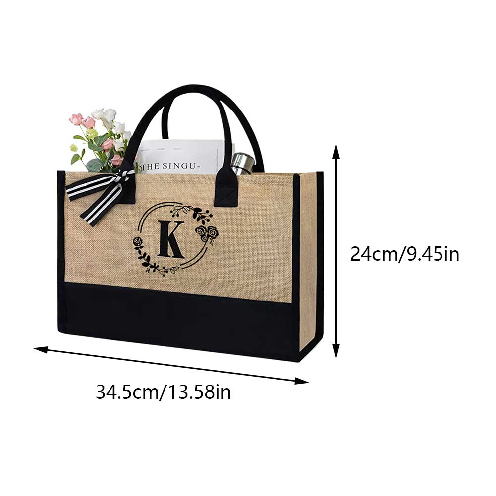 Borsa a tracolla in juta da donna, personalizzata, grande capacità, borsa da spiaggia, borsa da viaggio in lino, alla moda estiva, con lettera