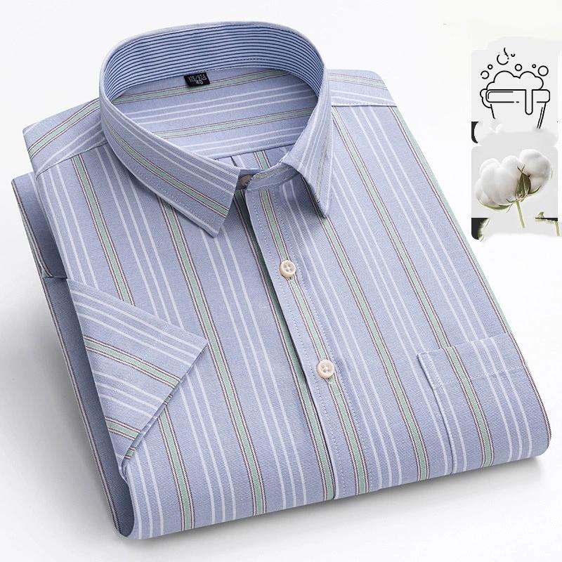 Plus Size Cotton Long-sleeve Shirts for Men Slim Fit Formal Plain Shirt Soft Plaid Striped Tops Office Elegants Clothes